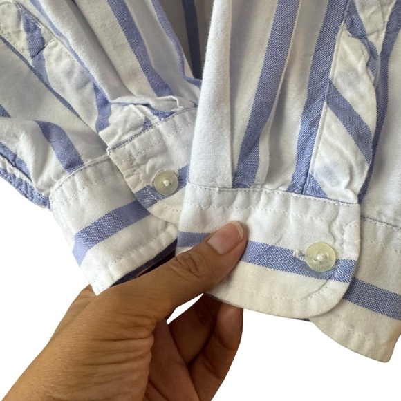 Fresh Produce 100% Cotton Button Up Blouse Top Size XL Blue White Striped Casual - Picture 5 of 10